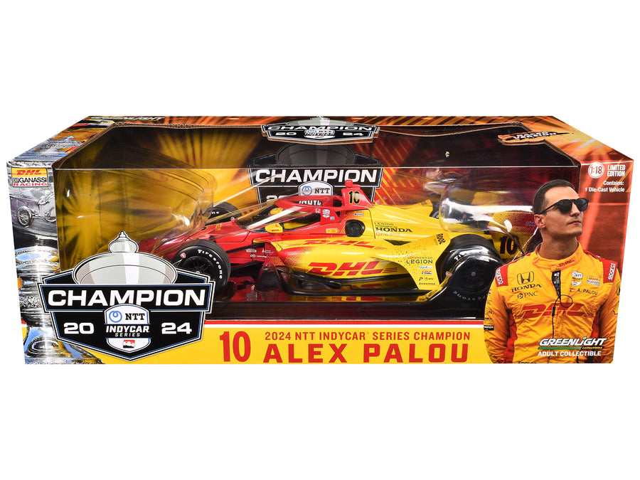 Dallara IndyCar #10 Alex Palou "DHL" (Raced Verison) Chip Ganassi Racing "NTT IndyCar Series Champion" (2024) 1/18 Diecast Model Car by Greenlight
