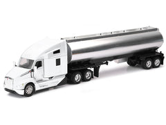 Kenworth T680 Truck White with Oil Tanker Trailer Chrome "Long Haul Trucker" Series 1/32 Diecast Model by New Ray
