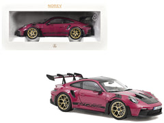 2022 Porsche 911 GT3 RS Weissach Pack Ruby Star Red with Carbon Top and Hood Stripes 1/18 Diecast Model Car by Norev