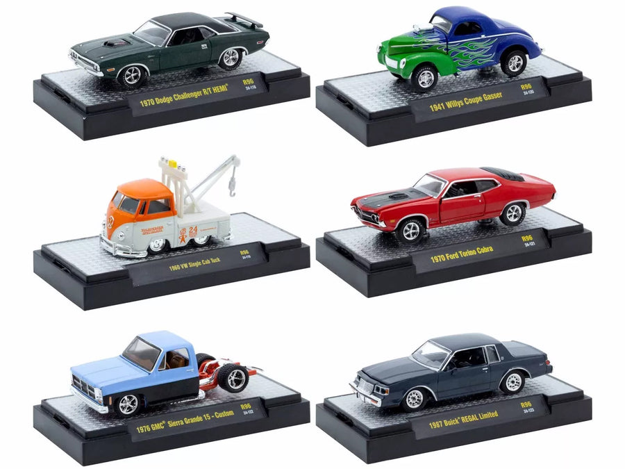 "Auto-Thentics" 6 piece Set Release 96 IN DISPLAY CASES Limited Edition 1/64 Diecast Model Cars by M2 Machines