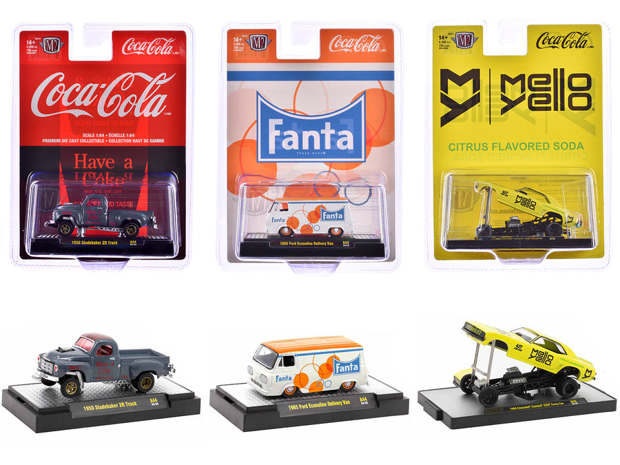 "Sodas" Set of 3 pieces Release 44 Limited Edition to 8250 pieces Worldwide 1/64 Diecast Model Cars by M2 Machines
