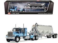 GMC General with 34" Flat Top Sleeper and Heil Pneumatic Tank Trailer Blue with Stripes 1/64 Diecast Model by DCP/First Gear