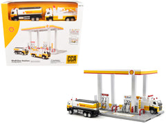 Shell Gas Station Playset with Volvo Oil Tanker and Volvo Tow Truck Diorama Set