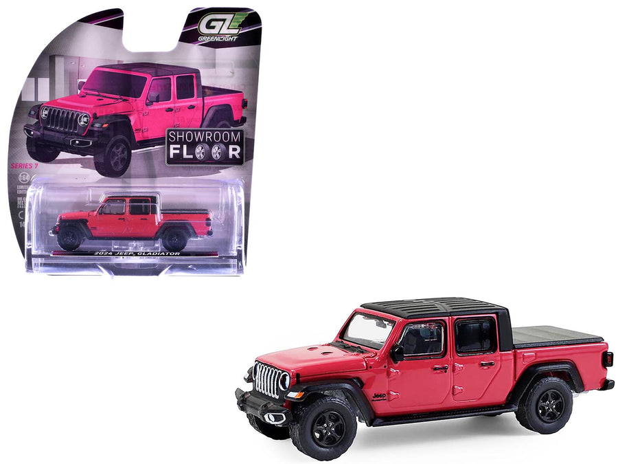 2024 Jeep Gladiator Pickup Truck Tuscadero Pink with Black Top "Showroom Floor" Series 7 1/64 Diecast Model Car by Greenlight