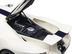 Ford GT Heritage Edition Prototype Wimbledon White with Antimatter Blue Hood and Stripe 1/18 Model Car by Autoart