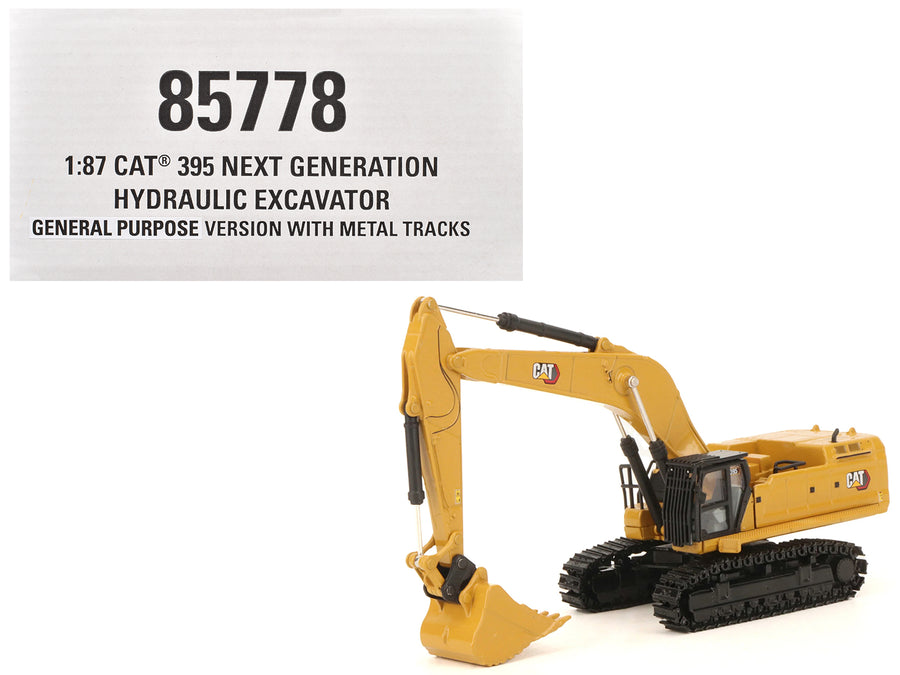 CAT Caterpillar 395 Next-Generation Hydraulic Excavator (Mass Excavator Version) Yellow with Additional Tools "High Line Series" 1/87 (HO) Diecast Model by Diecast Masters