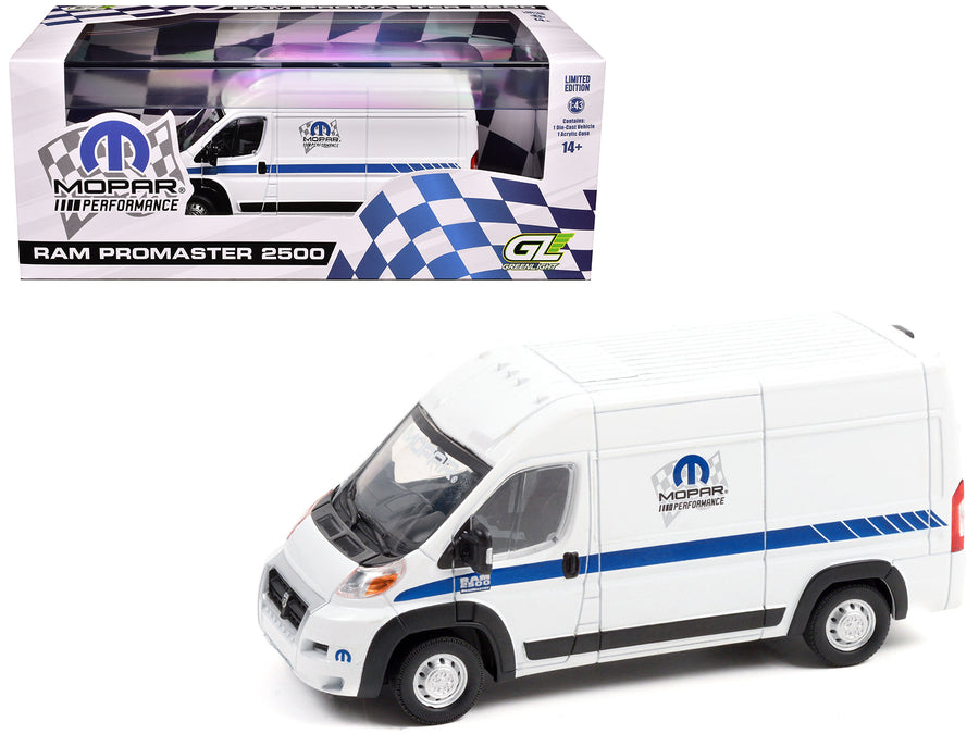 2018 RAM ProMaster 2500 Cargo High Roof Van "MOPAR Performance" White with Blue Stripes 1/43 Diecast Model Car by Greenlight