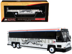 2001 MCI D4000 Coach Bus "Greyhound" White with Red and Blue Stripes "Vintage Bus & Motorcoach Collection" Limited Edition to 504 pieces Worldwide 1/87 (HO) Diecast Model by Iconic Replicas