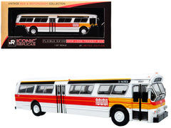 Flxible 53102 New Look Transit Bus "San Francisco MUNI - Landor Scheme" White with Red and Yellow Stripes "Vintage Bus & Motorcoach Collection" Limited Edition 1/87 (HO) Diecast Model by Iconic Replicas