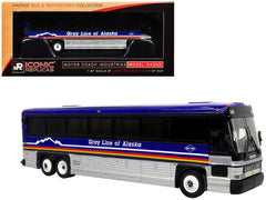 2001 MCI D4000 Coach Bus "Gray Line of Alaska" Dark Blue with Stripes "Vintage Bus & Motorcoach Collection" Limited Edition to 504 pieces Worldwide 1/87 (HO) Diecast Model by Iconic Replicas