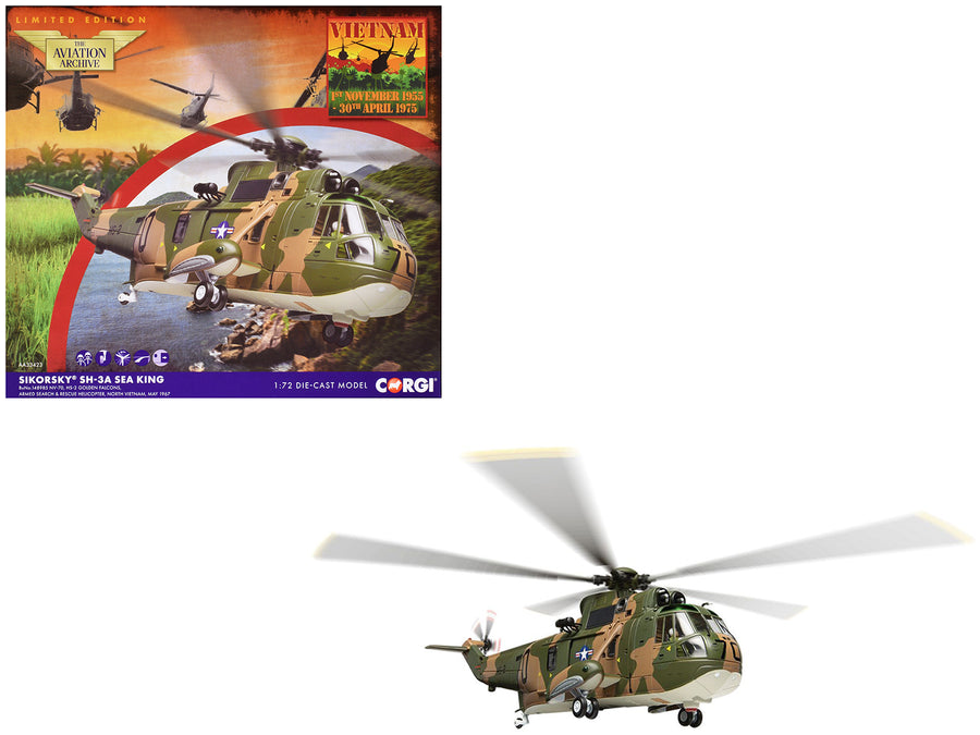 Sikorsky SH-3A Sea King Helicopter "HS-2 Golden Falcons Armed Search & Rescue North Vietnam" (1967) United States Navy "The Aviation Archive" Series 1/72 Diecast Model by Corgi