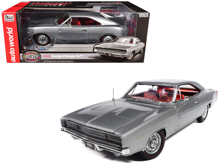 1968 Dodge Charger R/T "Muscle Car & Corvette Nationals" (MCACN) Silver Metallic with Red Interior "American Muscle" Series 1/18 Diecast Model Car by Auto World
