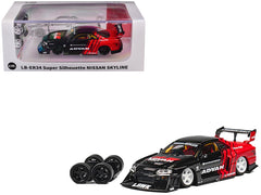 Nissan Skyline LB-ER34 "Super Silhouette" RHD (Right Hand Drive) "ADVAN" Black and Red with Extra Wheels 1/64 Diecast Model Car by CM Model