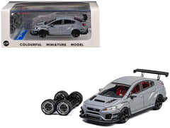 Subaru VAB WRX STI S4 Gray with Red Interior with Extra Wheels 1/64 Diecast Model Car by CM Model