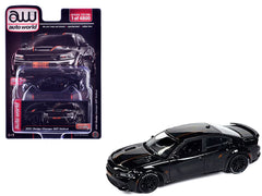 2021 Dodge Charger SRT Hellcat Black with Graphics and Orange Stripes Limited Edition to 4800 pieces Worldwide 1/64 Diecast Model Car by Auto World