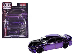 2021 Dodge Charger SRT Hellcat Redeye Purple Chrome with Black Hood Limited Edition to 2496 pieces Worldwide 1/64 Diecast Model Car by Auto World