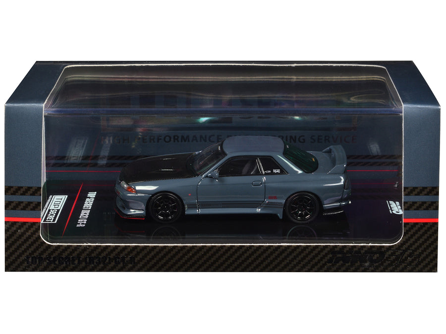 Nissan Skyline "Top Secret" GT-R (R32) RHD (Right Hand Drive) Stealth Gray with Carbon Hood 1/64 Diecast Model Car by Inno Models