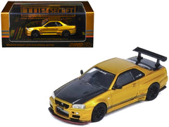 Nissan Skyline GT-R (R34) "Top Secret" RHD (Right Hand Drive) Gold Metallic with Carbon Hood and Trunk "Tokyo Auto Salon 2024 - Malaysia Diecast Expo 2024" 1/64 Diecast Model Car by Inno Models