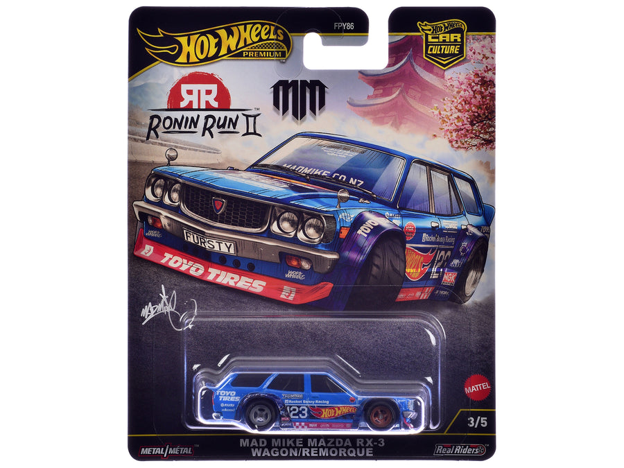 Mazda RX-3 Wagon #23 "Mad Mike" Blue with Graphics "Ronin Run II" Series Diecast Model Car by Hot Wheels