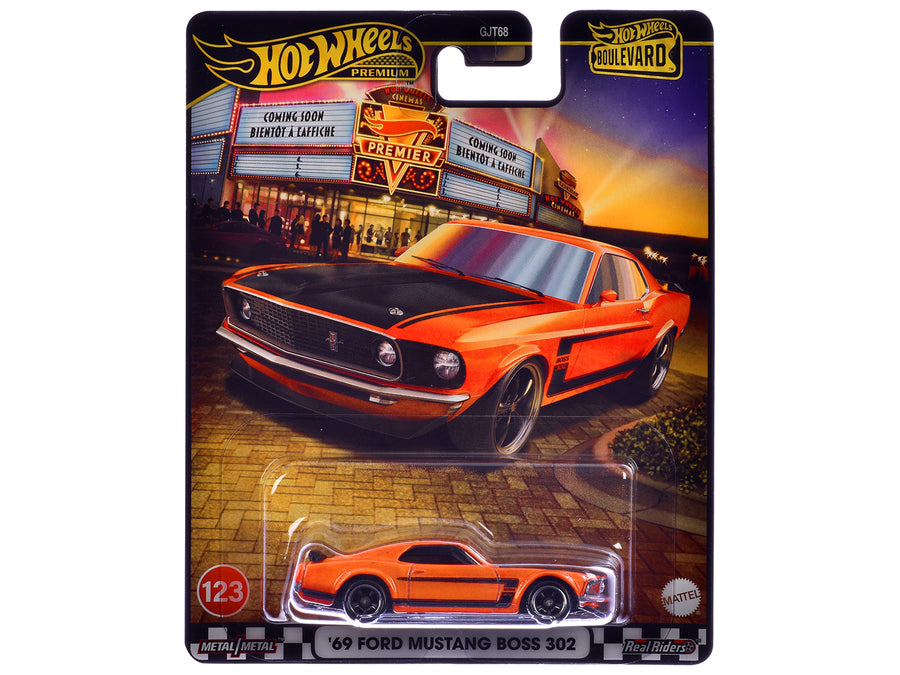 1969 Ford Mustang Boss 302 Orange with Black Stripes and Hood "Boulevard" Series Diecast Model Car by Hot Wheels