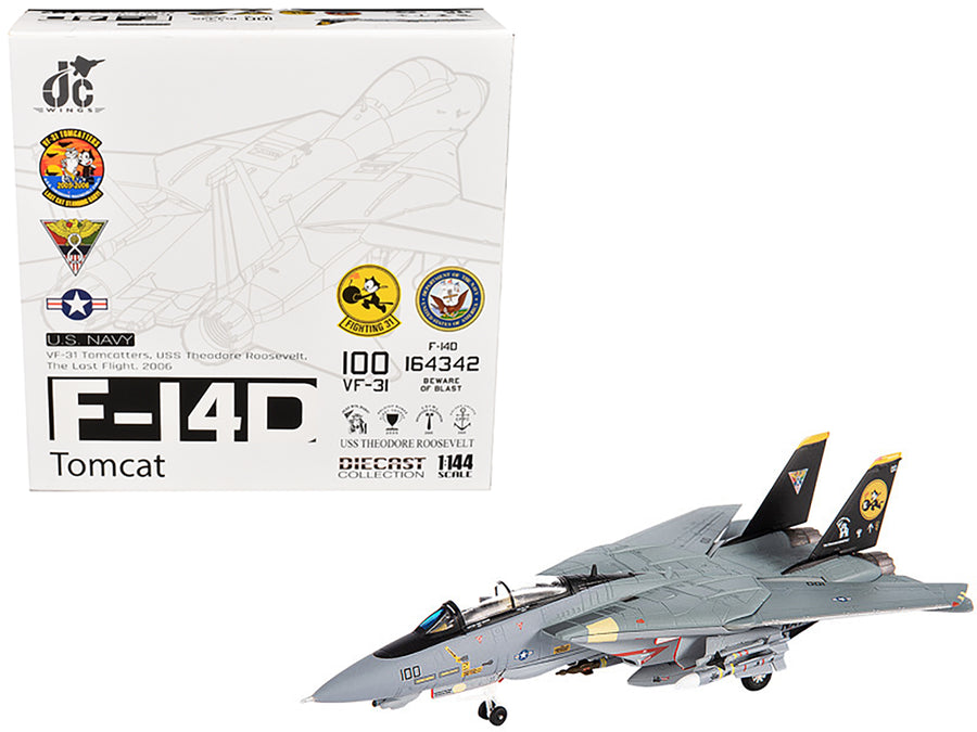 Grumman F-14D Tomcat Fighter Aircraft "VF-31 Tomcatters USS Theodore Roosevelt The Last Flight" (2006) United States Navy 1/144 Diecast Model by JC Wings