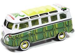 1965 Volkswagen Samba Bus "Turtle Wax" White and Green with Graphics "Pop Culture" 2025 Release 1 1/64 Diecast Model Car by Johnny Lightning