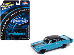 1969 Dodge Dart GTS 340 Blue with Black Top and Stripes "Goodyear Blue Streak" "Pop Culture" 2025 Release 1 1/64 Diecast Model Car by Johnny Lightning
