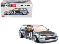 Honda Civic (EF) "Kaido Roulette V1" Blue Metallic with Carbon Hood and Doors (Designed by Jun Imai) "Kaido House" Special 1/64 Diecast Model Car by Mini GT