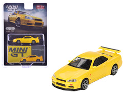 Nissan Skyline GT-R (R34) V-Spec RHD (Right Hand Drive) Lightning Yellow Limited Edition to 7920 pieces Worldwide 1/64 Diecast Model Car by Mini GT