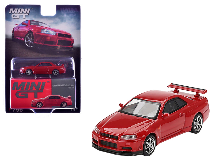 Nissan Skyline GT-R (R34) V-Spec RHD (Right Hand Drive) Active Red Limited Edition 1/64 Diecast Model Car by Mini GT