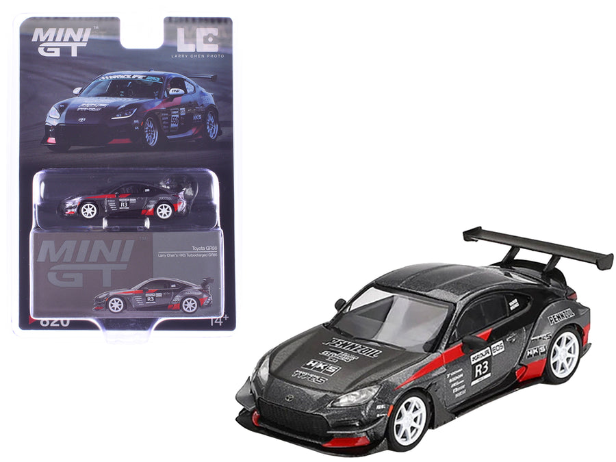 Toyota GR86 #R3 "Larry Chen's HKS Turbocharged GR86" Gray Metallic with Graphics Limited Edition 1/64 Diecast Model Car by Mini GT