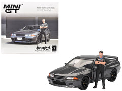 Nissan Skyline GT-R (R32) RHD (Right Hand Drive) Gunmetal Gray Metallic with Tsugio Matsuda Figure Limited Edition 1/64 Diecast Model Car by Mini GT
