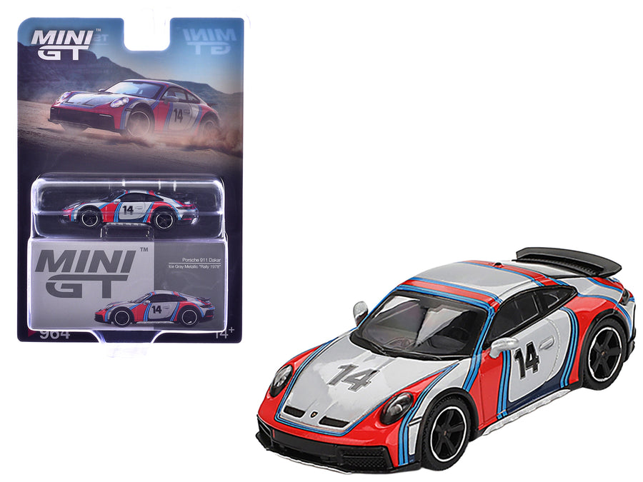 Porsche 911 Dakar #14 "Rally 1978" Ice Gray Metallic Limited Edition 1/64 Diecast Model Car by Mini GT