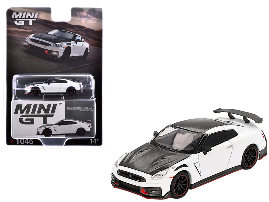 2024 Nissan GT-R Nismo (R35) Brilliant White Pearl with Carbon Hood and Top Limited Edition 1/64 Diecast Model Car by Mini GT