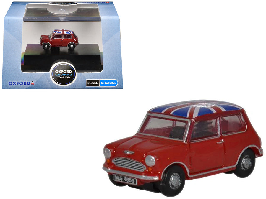 Austin Mini RHD (Right Hand Drive) Tartan Red with Union Jack Top 1/148 (N) Scale Diecast Model Car by Oxford Diecast