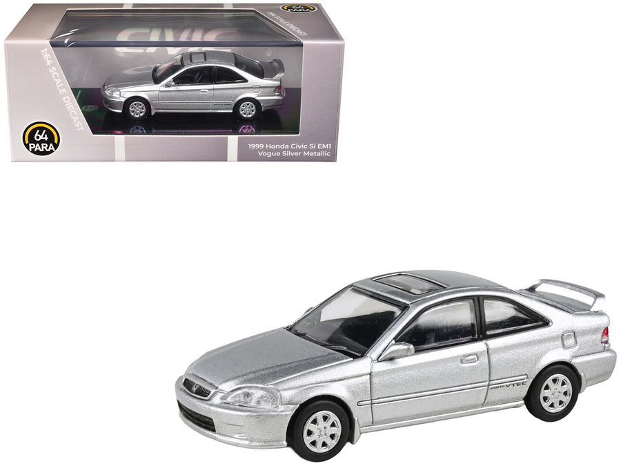 1999 Honda Civic Si EM1 Vogue Silver Metallic with Sunroof 1/64 Diecast Model Car by Paragon Models