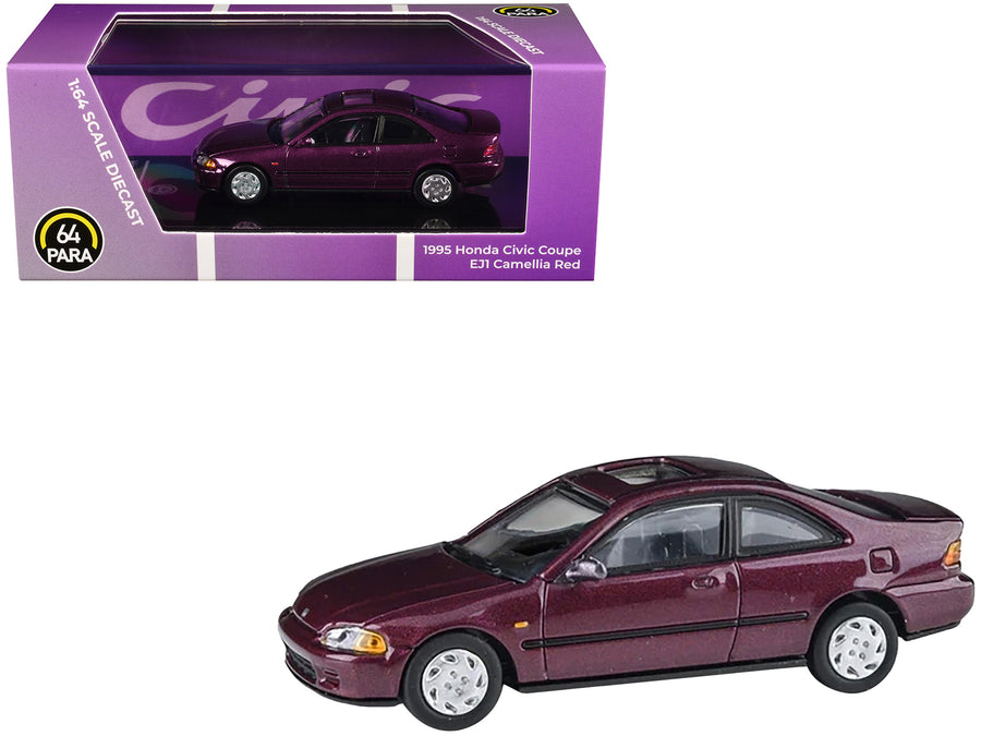 1995 Honda Civic Coupe EJ1 Camellia Red Metallic 1/64 Diecast Model Car by Paragon Models