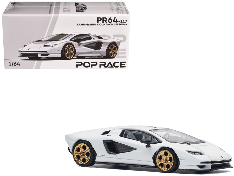 Lamborghini Countach LPI 800-4 White with Carbon Accents 1/64 Diecast Model Car by Pop Race