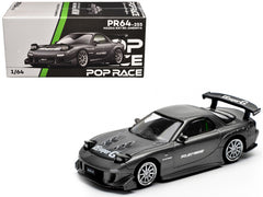 Mazda RX7 (FD) "RE Amemiya" Widebody RHD (Right Hand Drive) Gunmetal Gray Metallic with Carbon Hood 1/64 Diecast Model Car by Pop Race