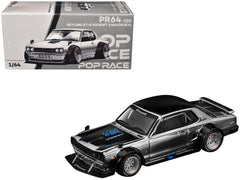 Skyline GT-R V8 Drift "Hakosuka" RHD (Right Hand Drive) Silver Chrome with Black Hood and Top 1/64 Diecast Model Car by Pop Race