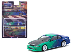 Nissan Silvia (S13) Vertex RHD (Right Hand Drive) "Falken Tires" Green and Blue wuth Carbon Hood "Global64" Series 1/64 Diecast Model by Tarmac Works
