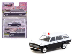 Datsun Bluebird 510 Wagon "Japan Police Car" Black and White "Global64" Series 1/64 Diecast Model by Tarmac Works
