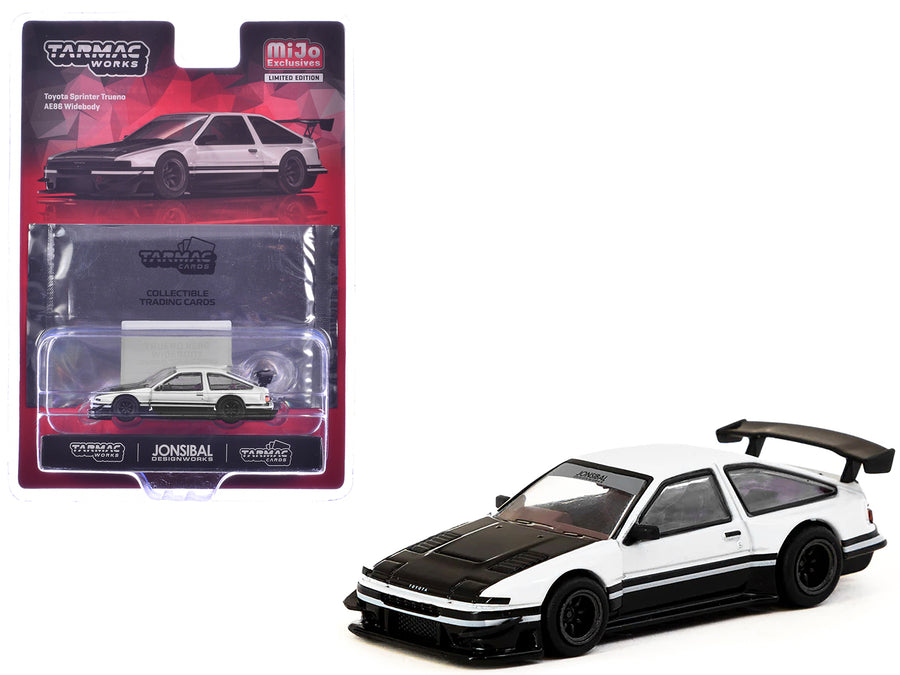 Toyota Sprinter Trueno AE86 Widebody RHD (Right Hand Drive) White and Black with Tarmac Cards "Global64" Series 1/64 Diecast Model by Tarmac Works