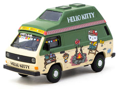Volkswagen T3 Van "Hello Kitty Camping" Green and Beige with Graphics "Collab64" Series 1/64 Diecast Model Car by Schuco & Tarmac Works