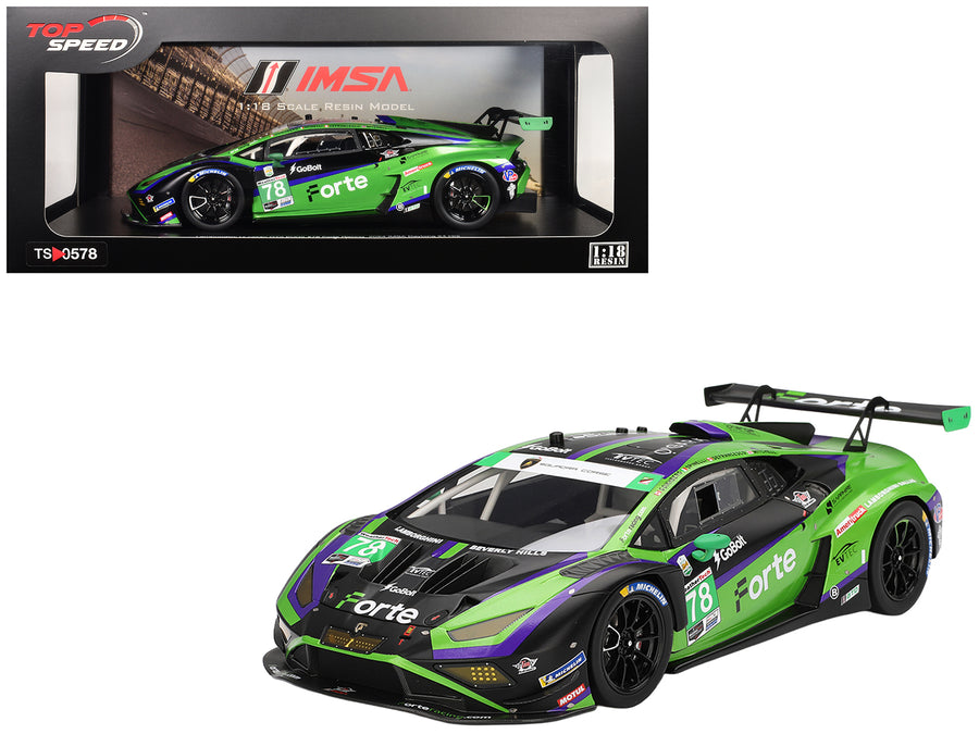 Lamborghini Huracan GT3 EVO2 #78 Devlin DeFrancesco - Misha Goikhberg - Sandy Mitchell - Loris Spinelli "Forte Racing" IMSA "24 Hours of Daytona" (2024) 1/18 Model Car by Top Speed