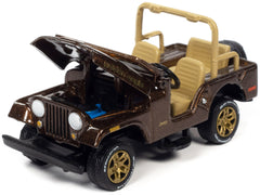 Jeep CJ-5 Mocha Brown Metallic with Golden Eagle Graphics "Classic Gold Collection" Series Limited Edition to 7418 pieces Worldwide 1/64 Diecast Model Car by Johnny Lightning